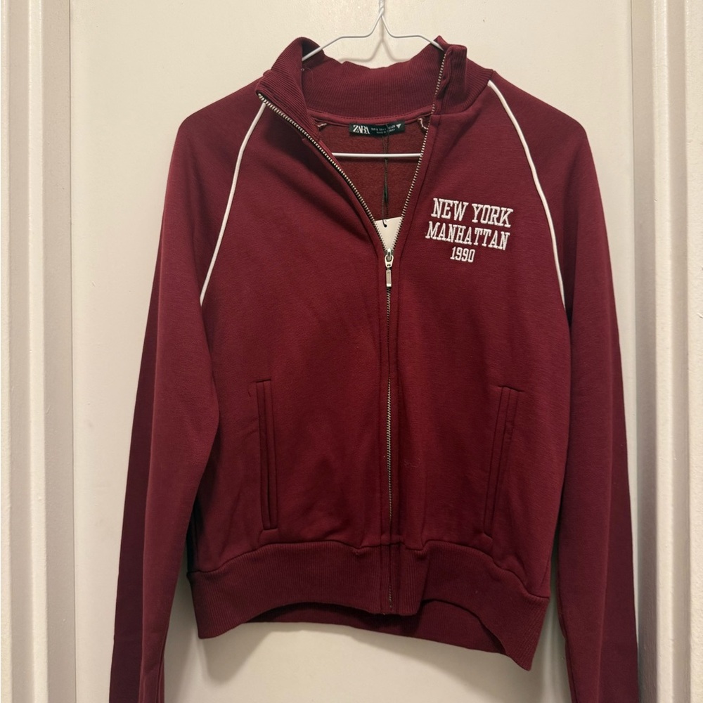 Zara Burgundy Jacket with White Accents